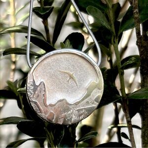 Silver bird pendant, Frosty Mountain Peaks, Angela Wright Designs